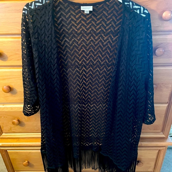 Black Knitted Sweater with Open-Front Design and Fringe - Picture 1 of 9
